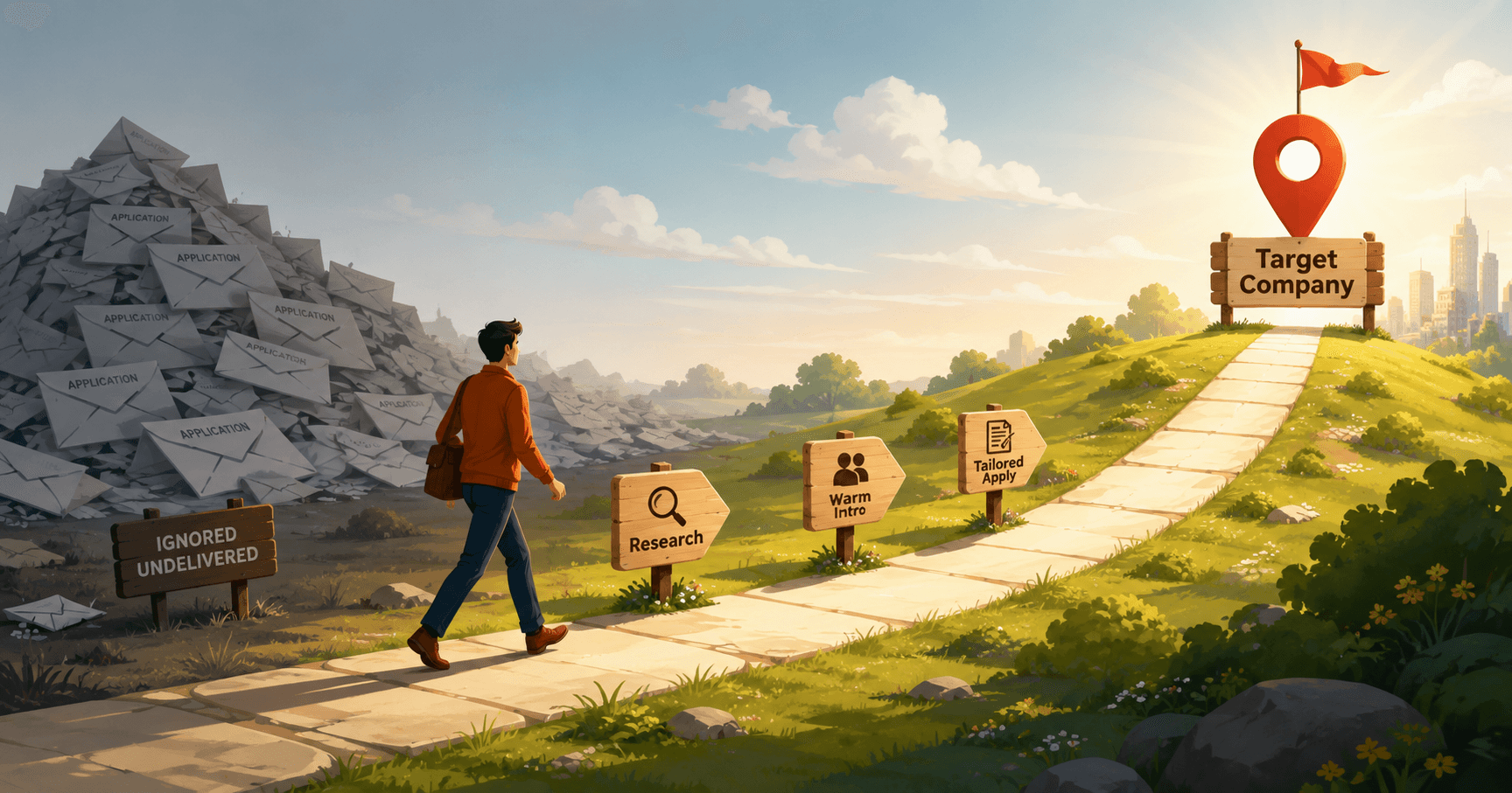 Illustration for The Strategic Job Search: a focused shortlist of target companies beating a pile of mass applications