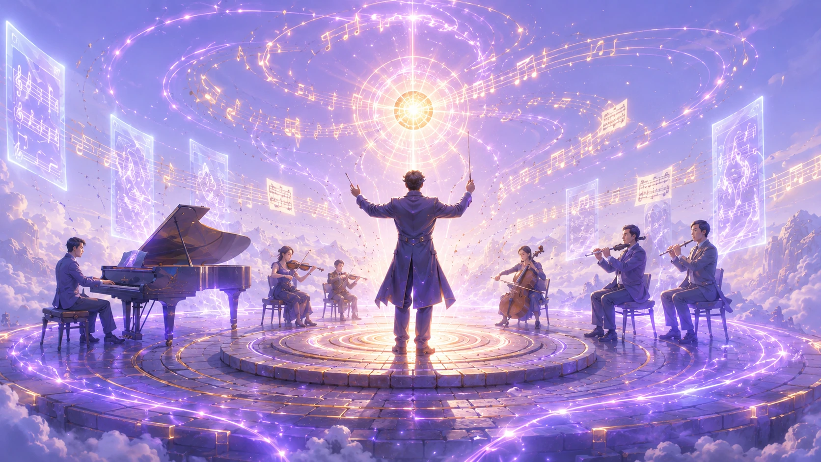 Model, tools, agent, and workflow shown as an orchestra: score, instruments, musician, conductor.