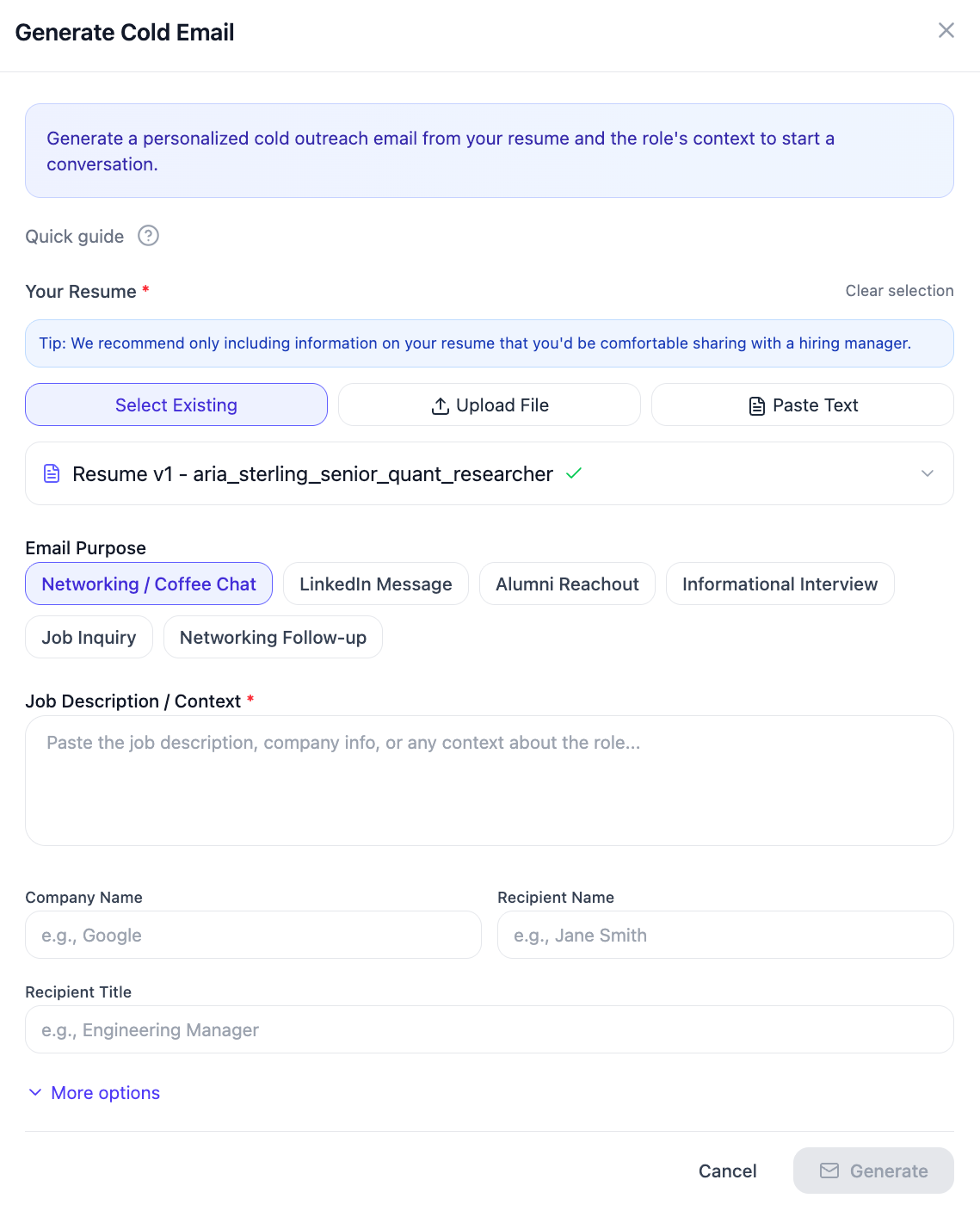 Reachout Generator